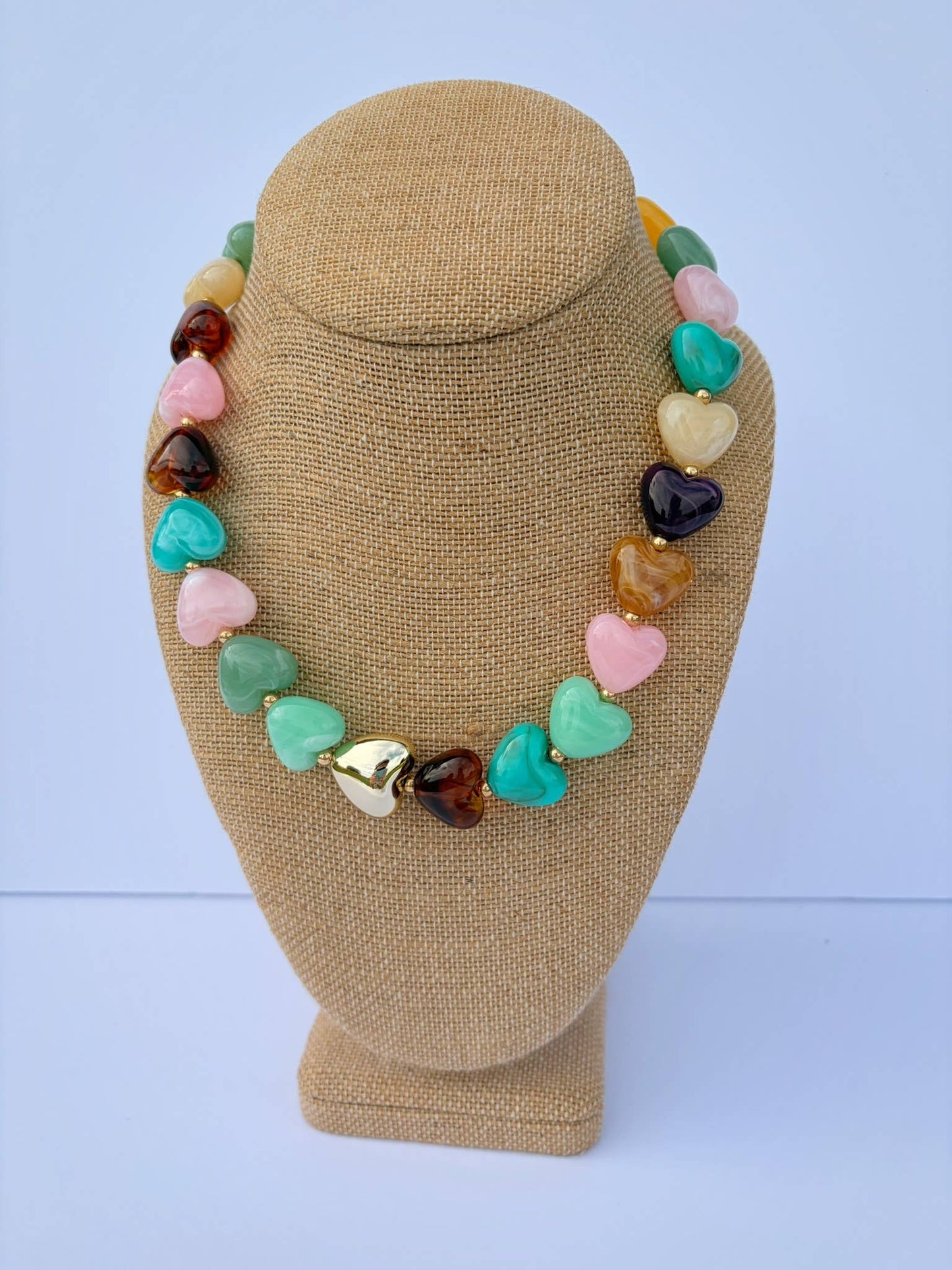 The Katie Kollective - Green + Pink Mix Heart Necklace