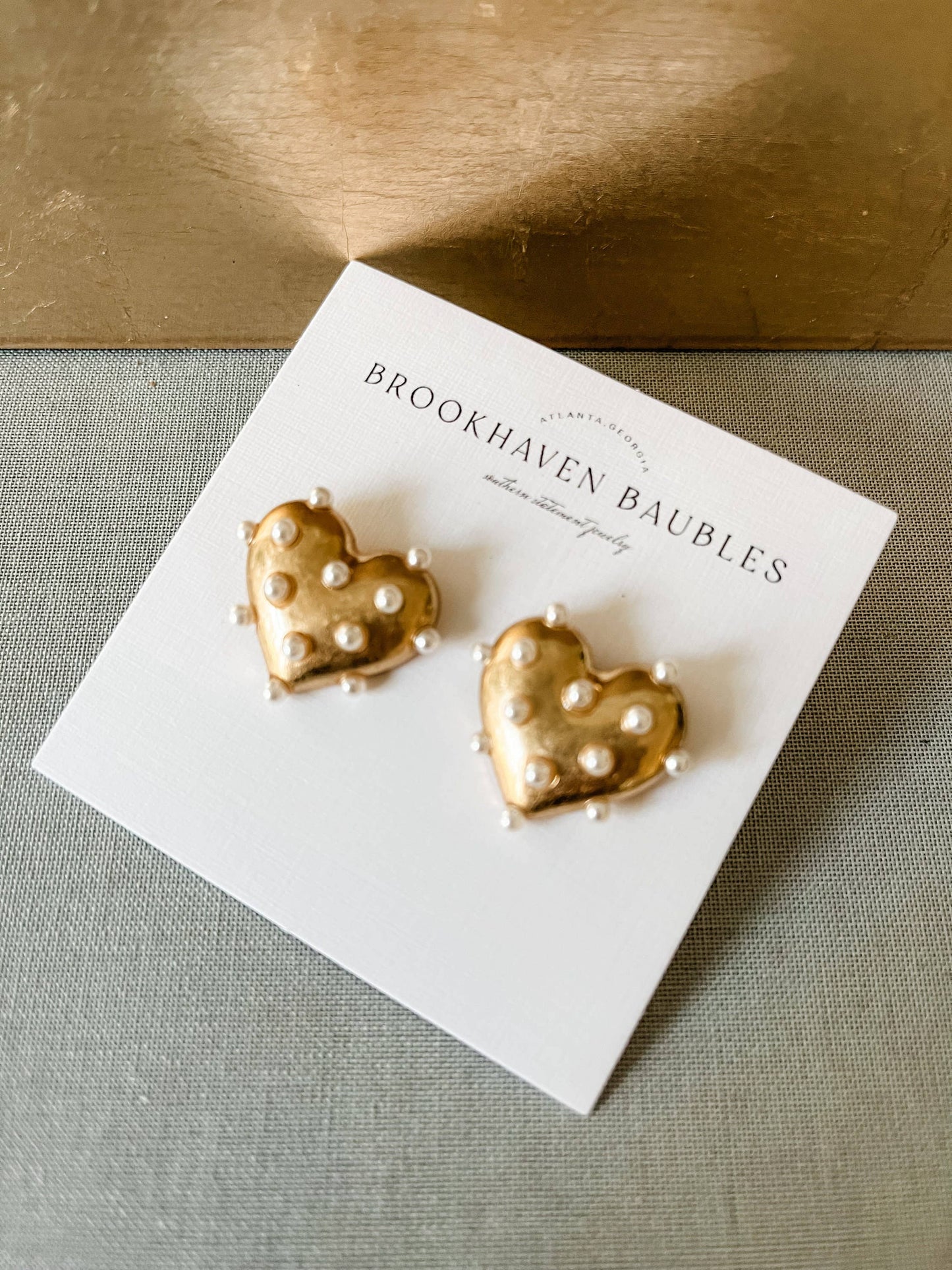Gold Pearl Heart Statement Studs
