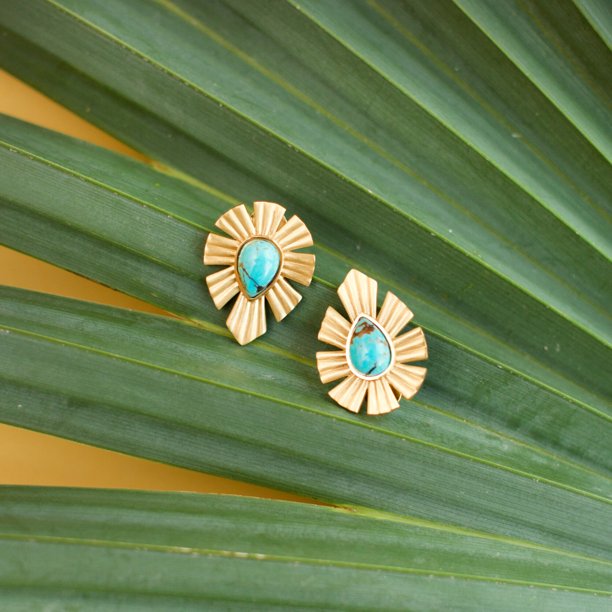 Christina Greene LLC - Gold & Bold Stud Earrings - Turqouise