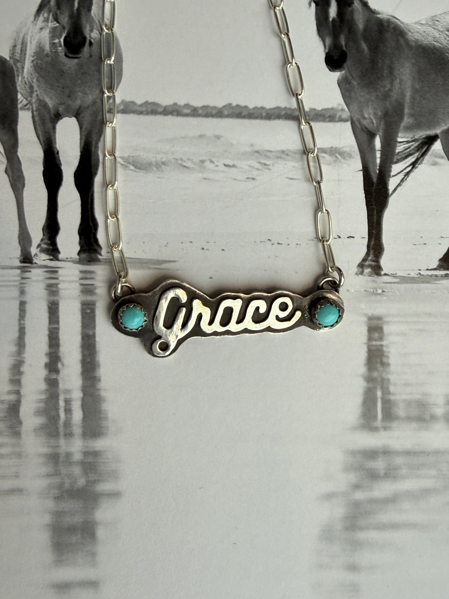 Cactus Rose Studios Name/Word Pendant HORIZONTAL with paper clip chain