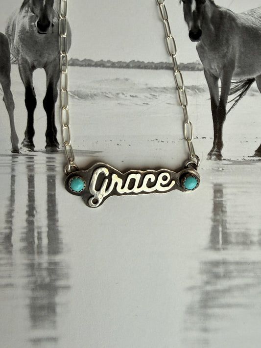 Cactus Rose Studios Name/Word Pendant HORIZONTAL with paper clip chain