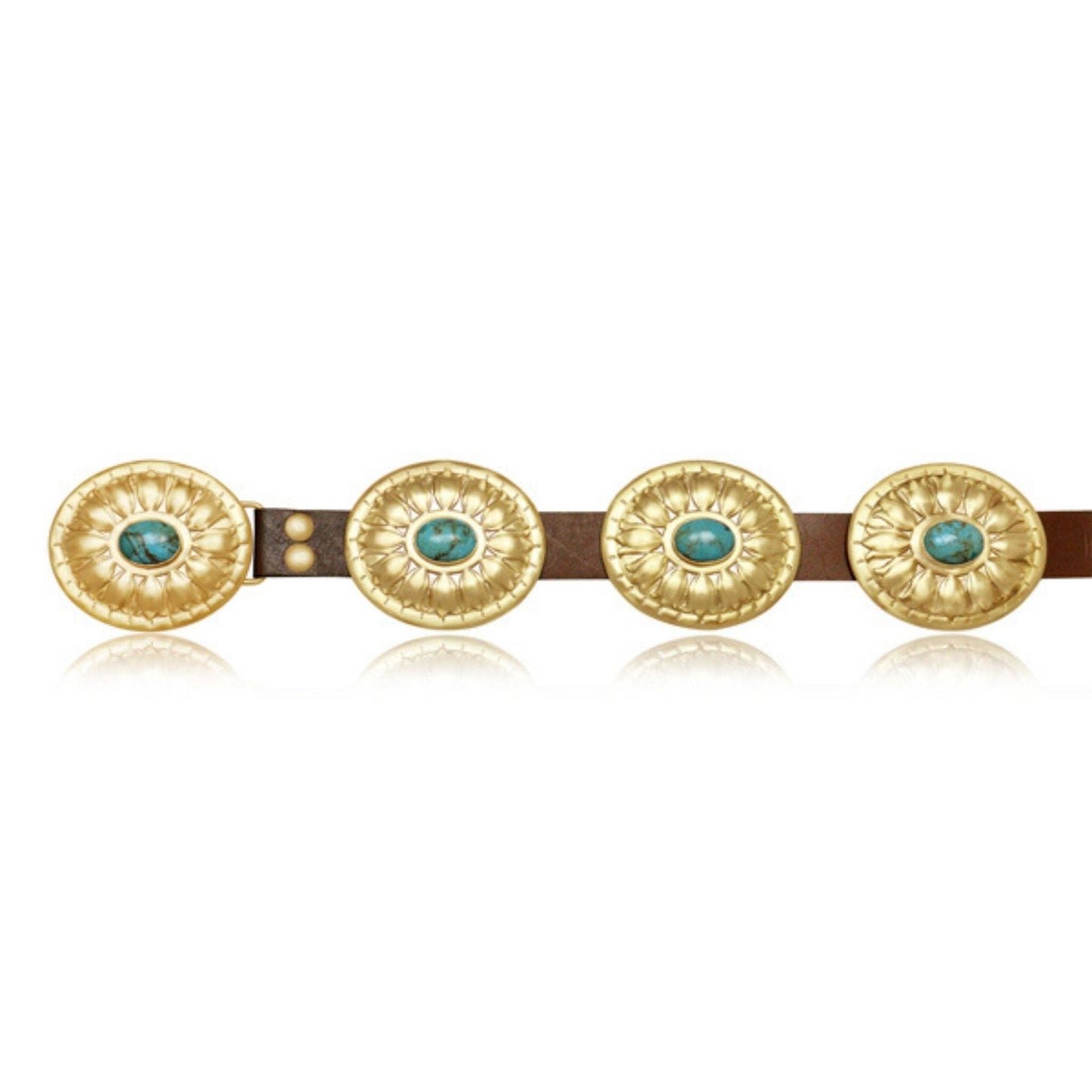 Christina Greene LLC - Turquoise and Brass Concho Belt