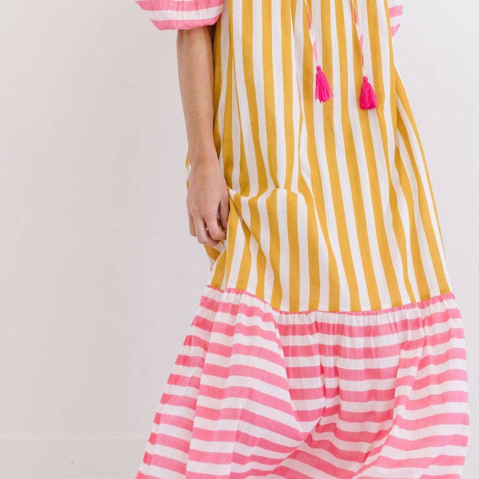 Sunshine Tienda - Mustard Stripe Copa Dress