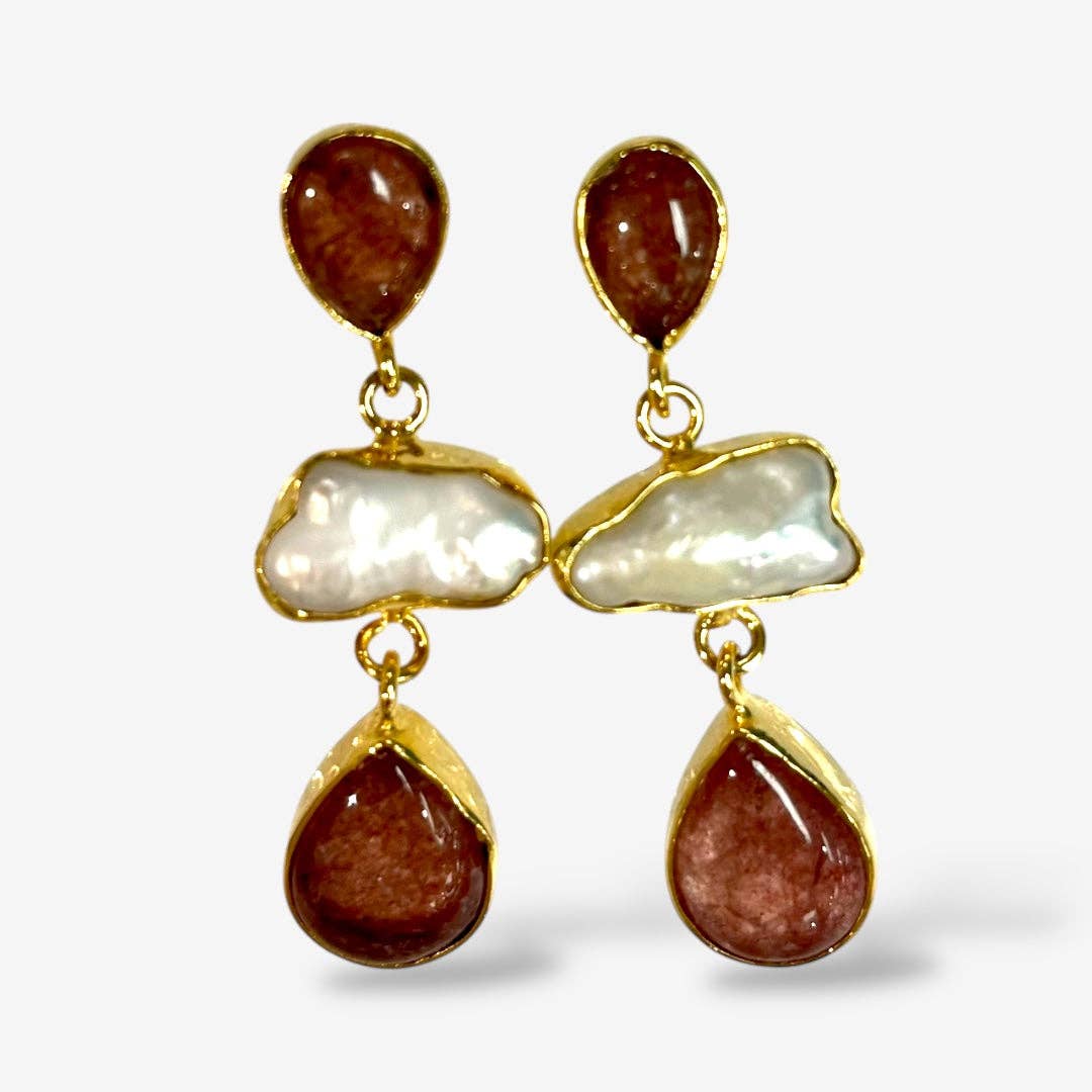 NATURAL STONE PEARL DANGLE EARRINGS