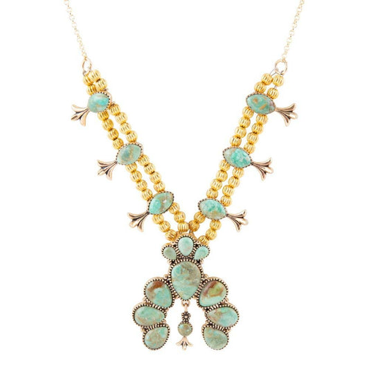 Squash Blossom Statement Blue Turquoise Golden Necklace