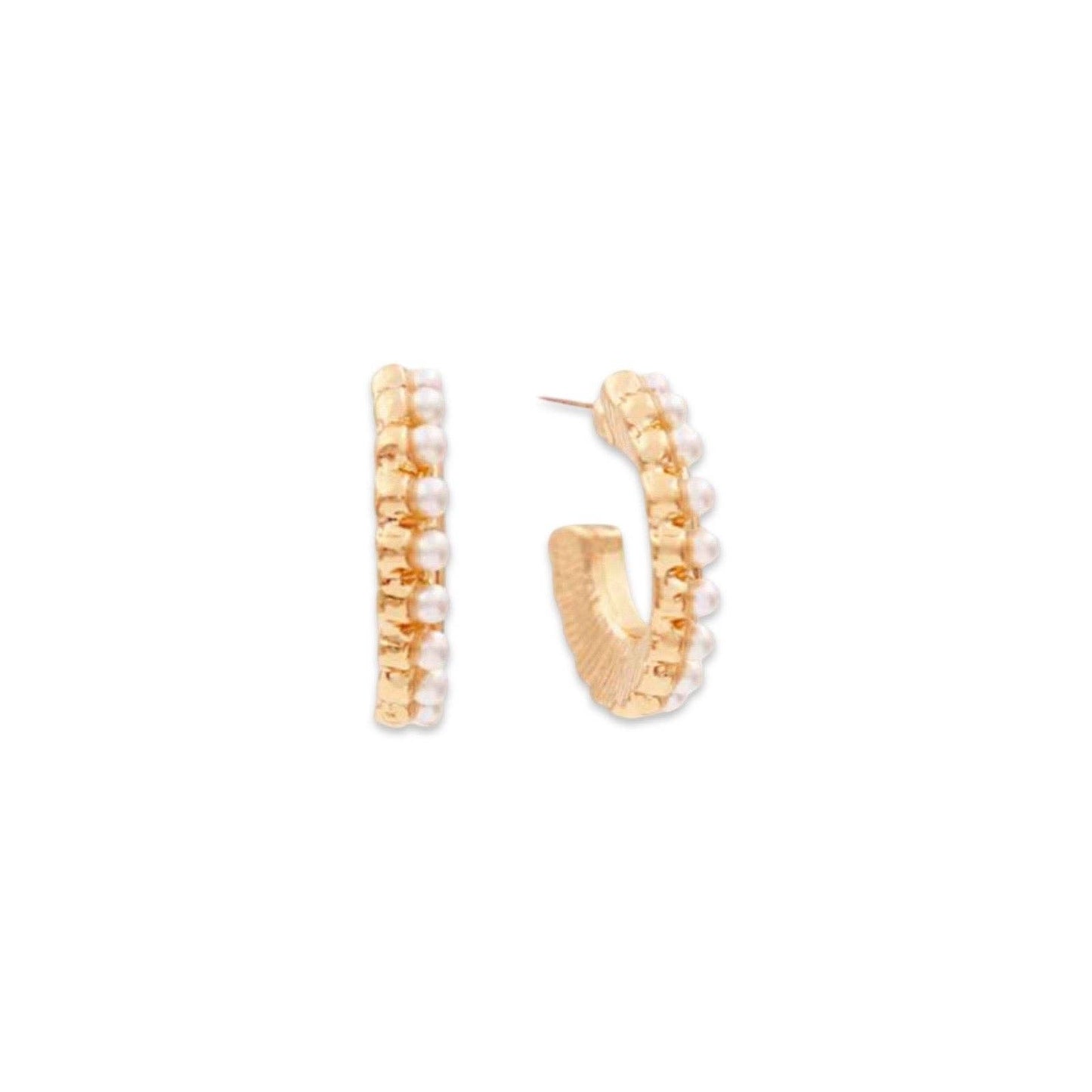 Pearl and Gold Huggie Hoop Earring
