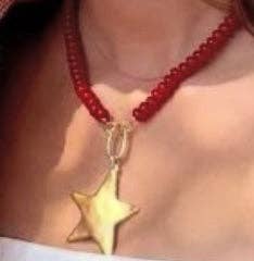 Grace Designs - Red Bead Large Gold Star Necklace