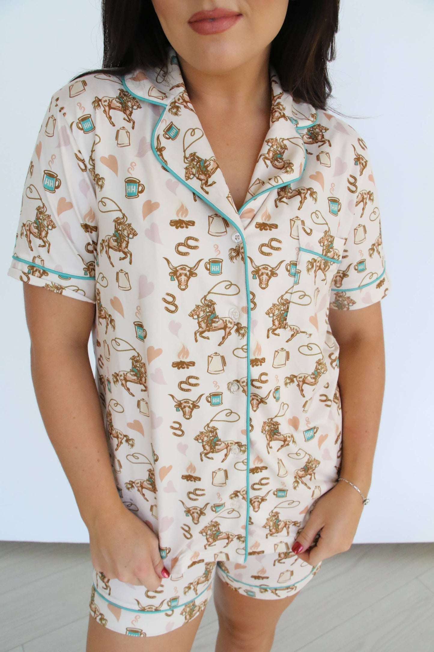 COFFEE COWGIRL WESTERN SHORT PAJAMA SET