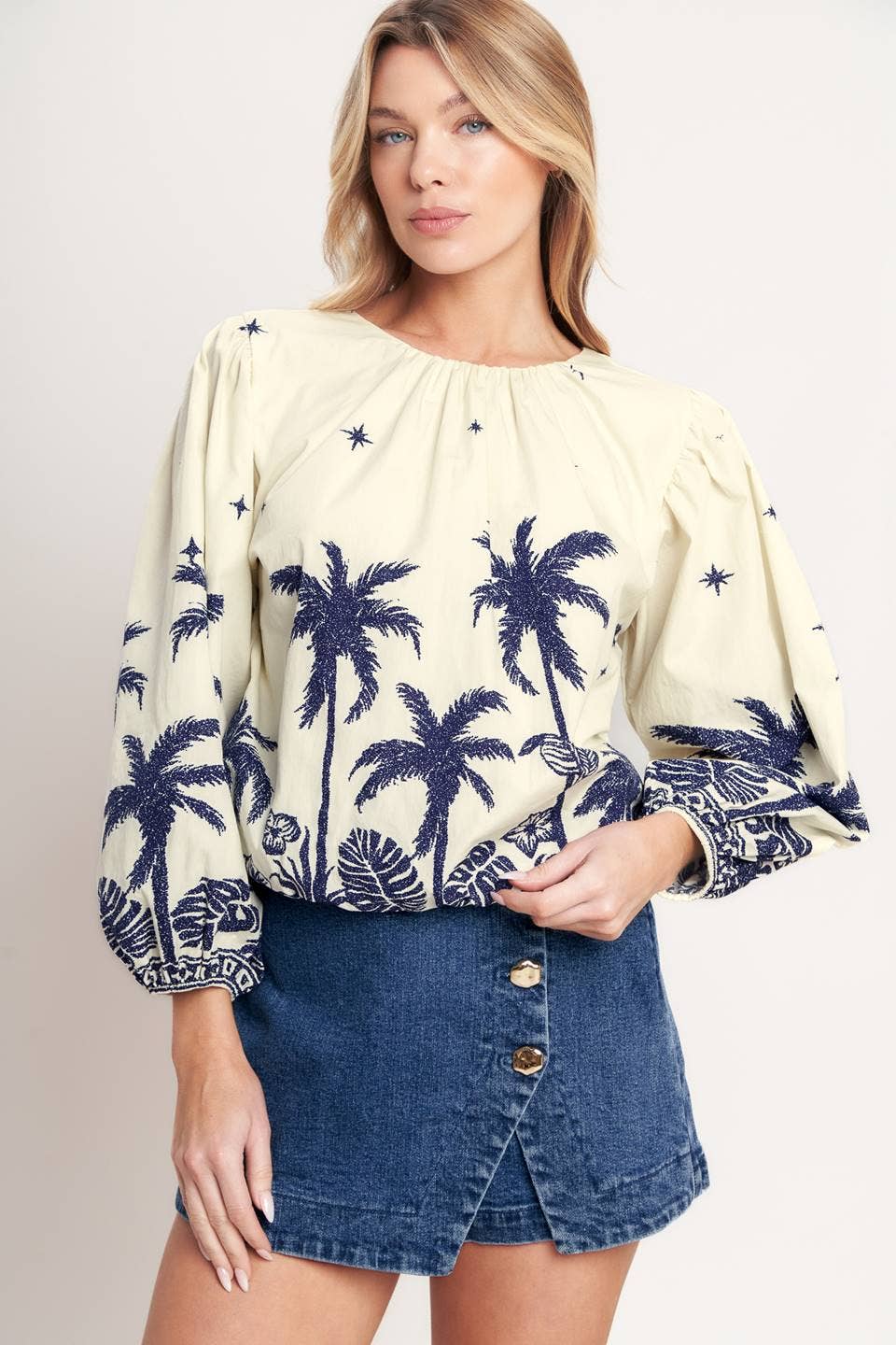 Navy Palms Blouse