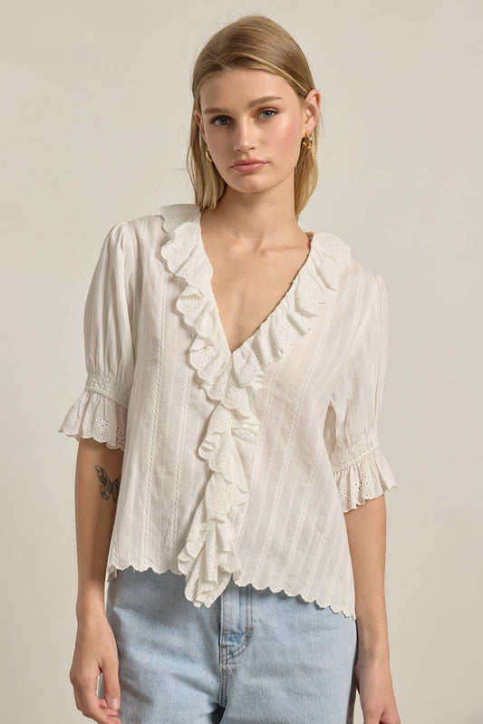 RAISONNEL - V-Neck Ruffle Blouse -RT1017
