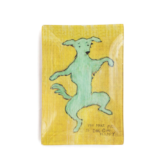 Dancing Dog Large Rectangle Decoupage Plate