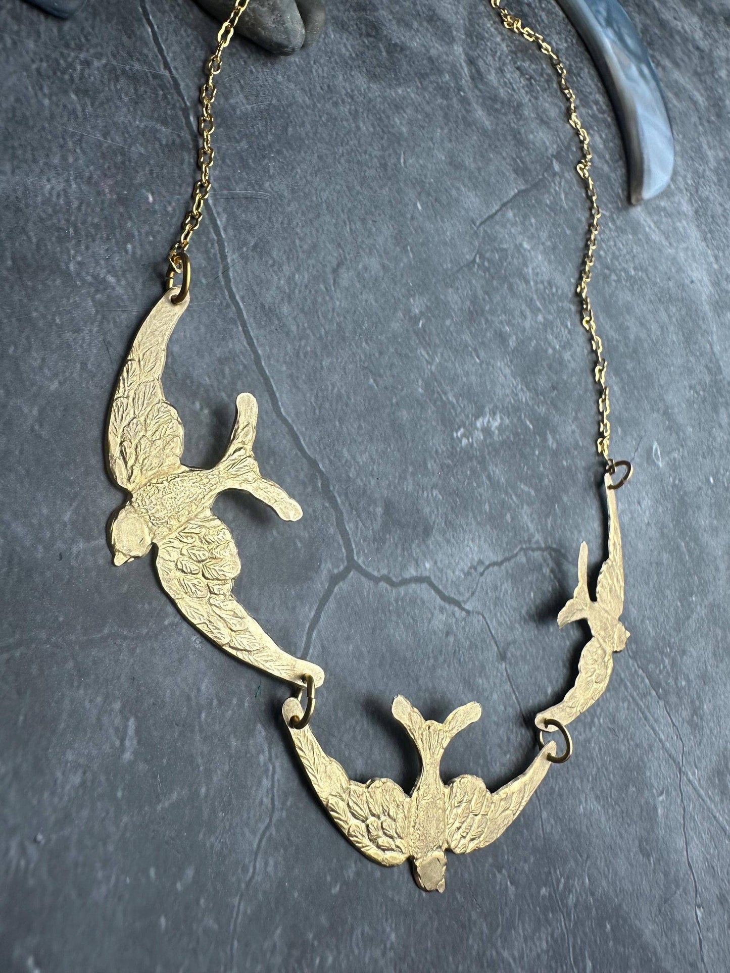 Bird Statement Necklace – Brass Swallow Collar Necklace – Na
