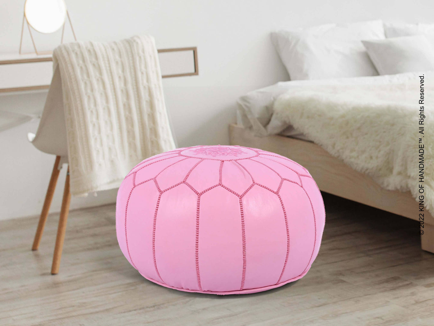 King Of Handmade - Pink Ottoman Leather Pouf - New Home Gift