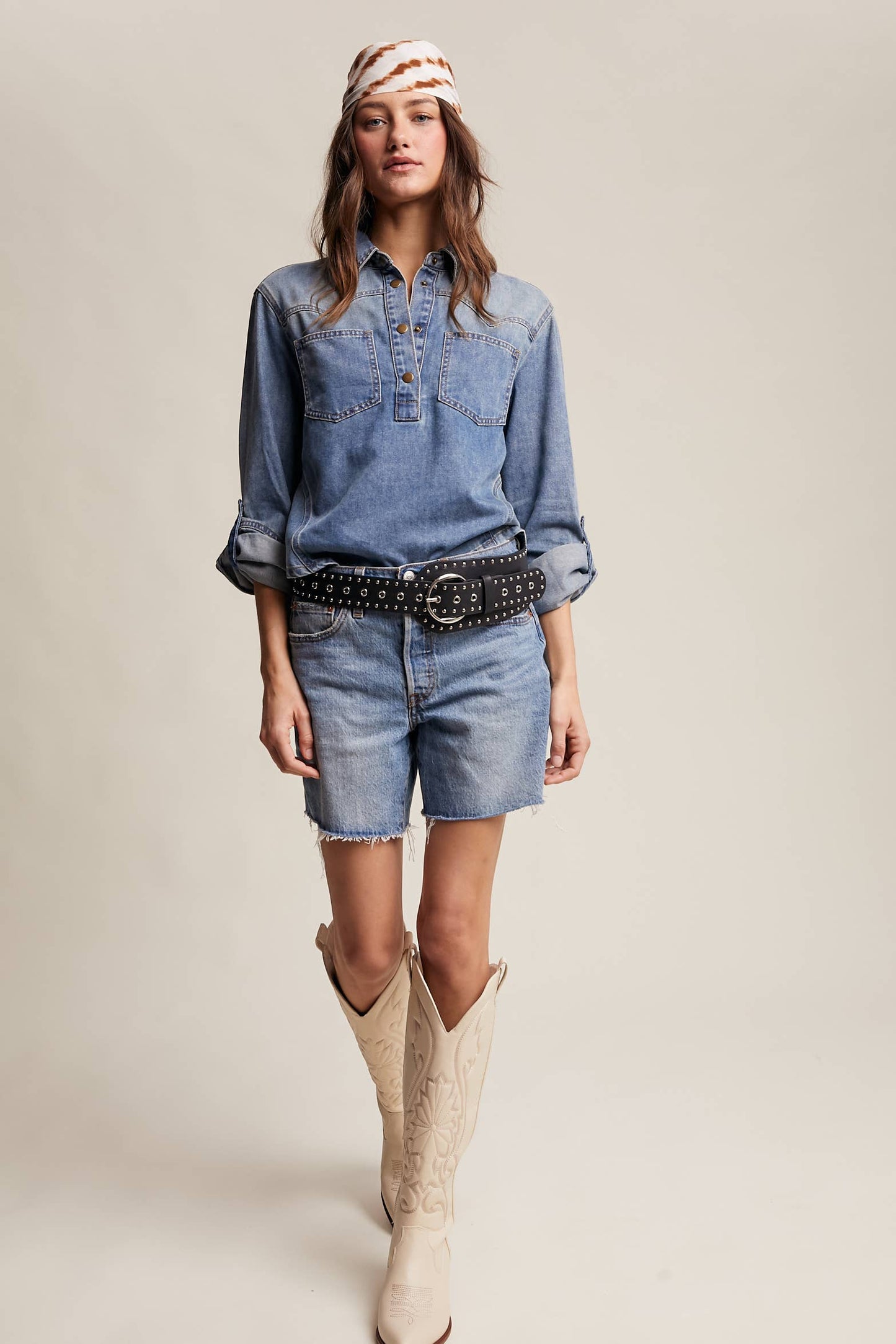 Western-Inspired Denim Popover Shirt LT1438