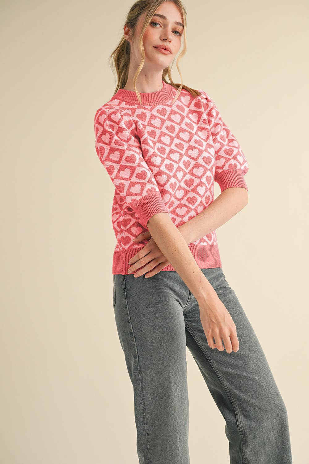 &MERCI - CHECKERED HEART PATTERN SWEATER MSW10678