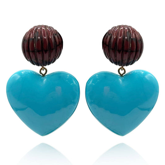 Michael Nash Jewelry - Amour Carved Tortoise Pierced Resin With Turquoise Heart Drop