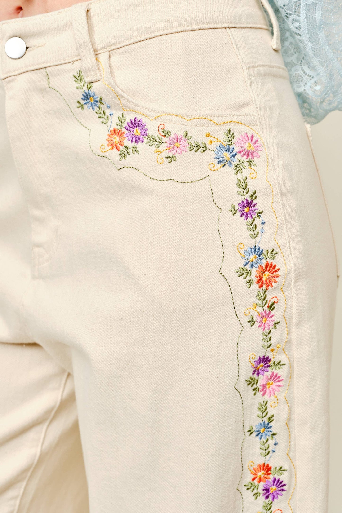 High Waist Floral Embroidered Jeans