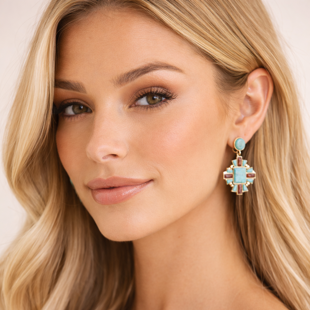 Santa Fe Blue Turquoise Post Golden Drop Earrings