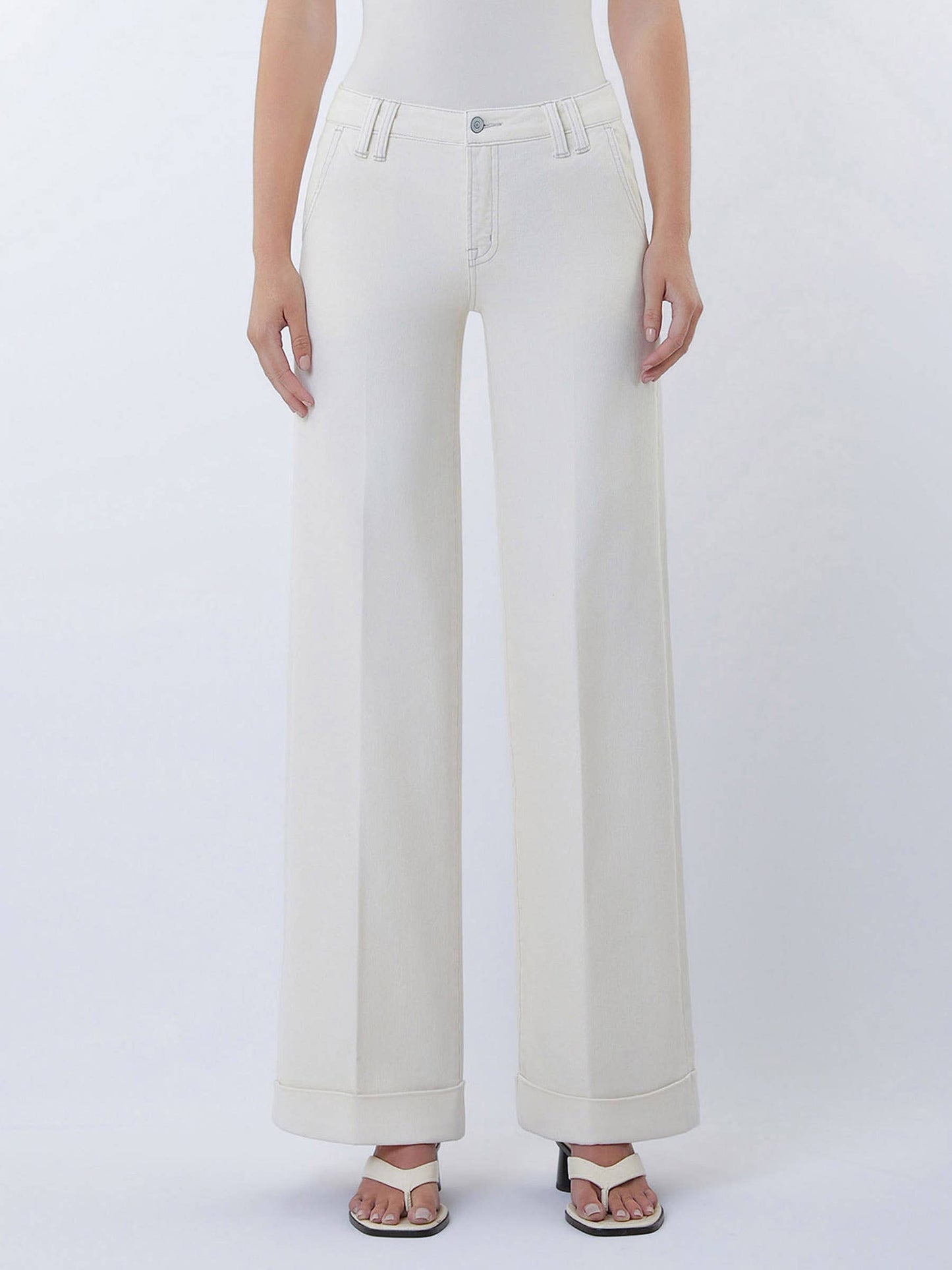 FLYING MONKEY - MID RISE TROUSER PRESSED CUFFED WIDE LEG JEANS F9151ECR