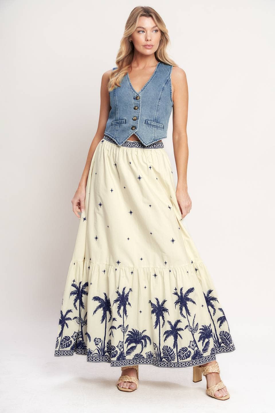 Navy Palms Skirt