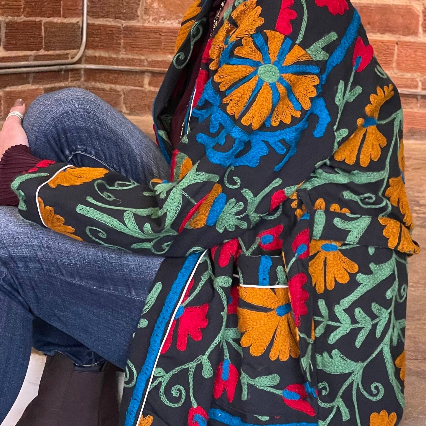 Suzani Hand Embroidered Jacket - Navy