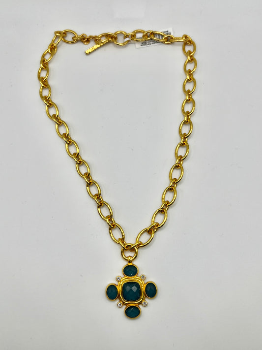 Julie Vos Tudor Statement Necklace- Iridescent Peacock Blue