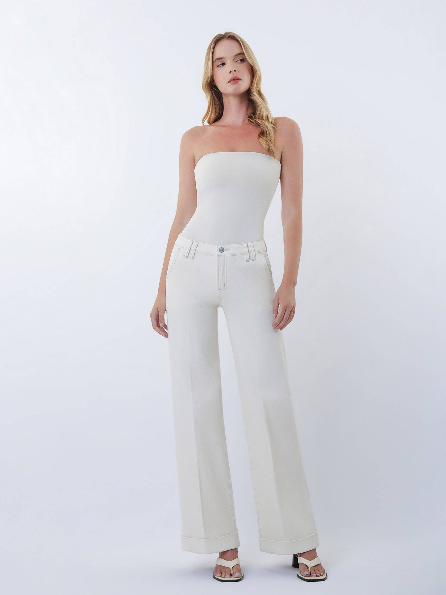 FLYING MONKEY - MID RISE TROUSER PRESSED CUFFED WIDE LEG JEANS F9151ECR