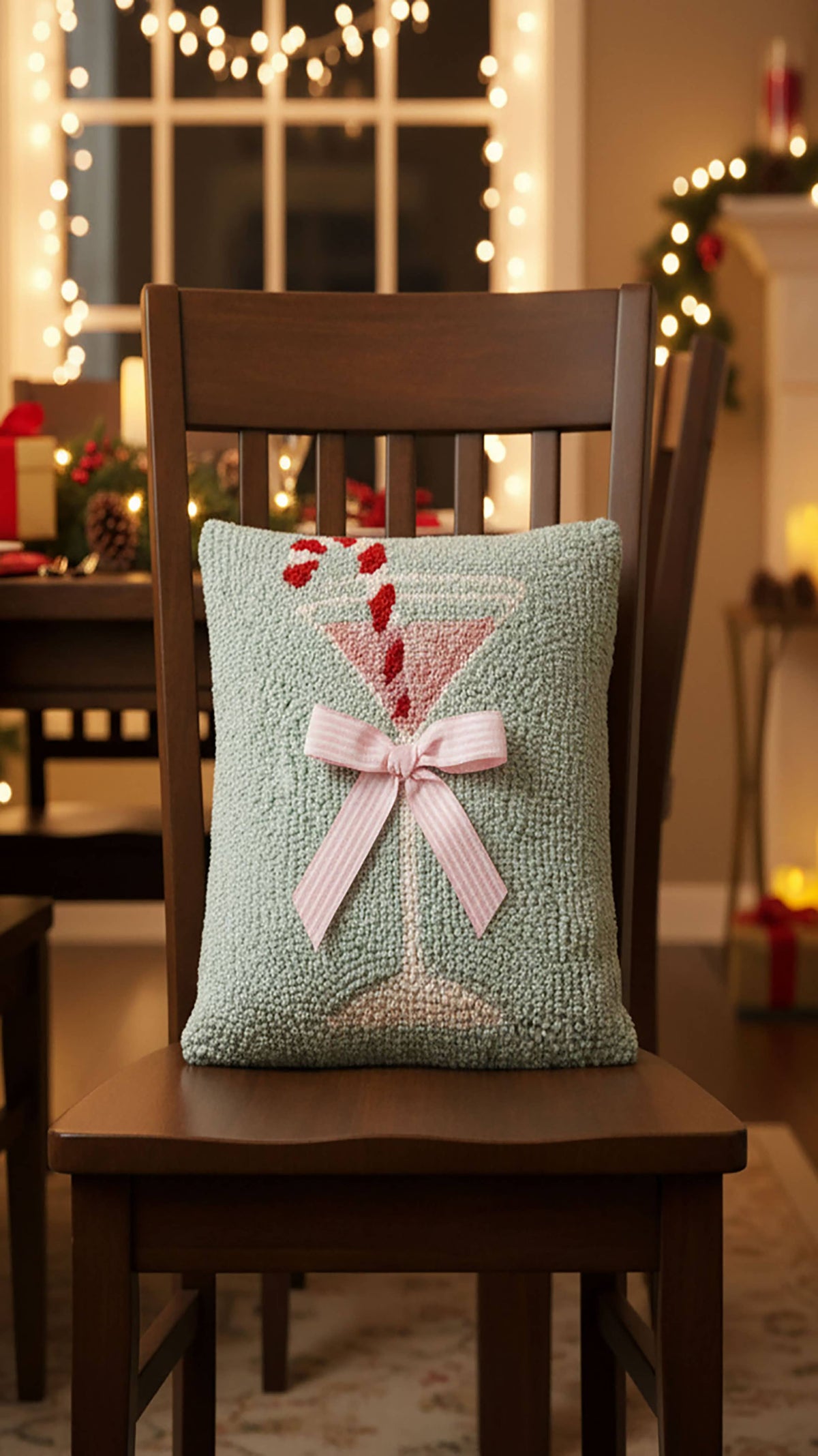 Gingham Bow Martini Glass Hook Pillow