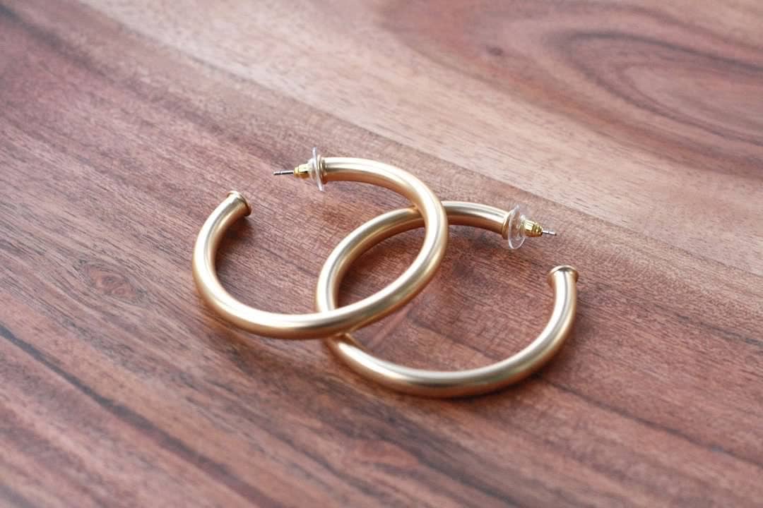 Large Brushed Gold Hoops