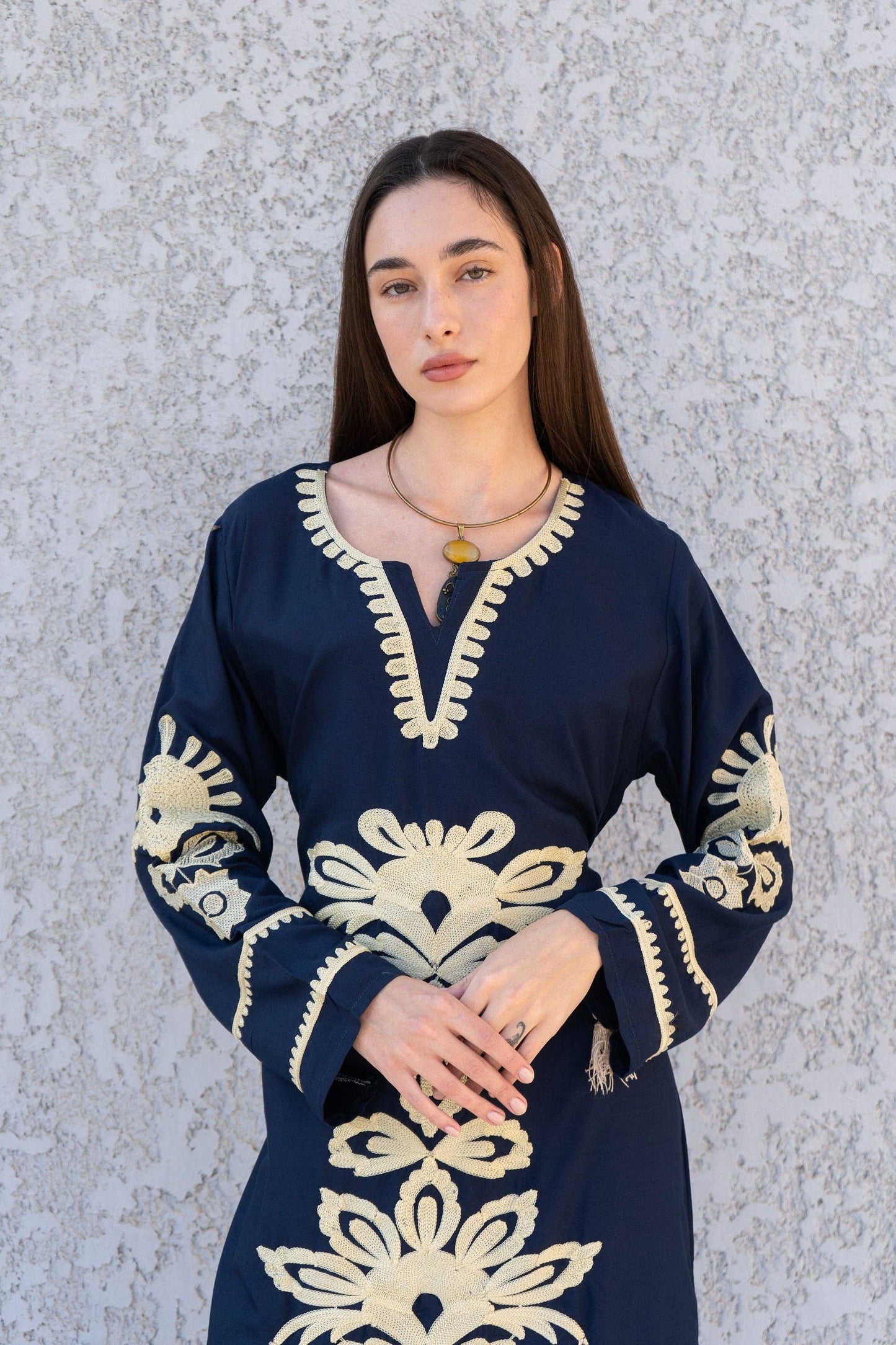 Gipci - Navy Blue Egyptian cotton kaftan dress, caftans for women, Boho Kaftan dress, Caftans for women, long summer kaftan, kaftans, caftan
