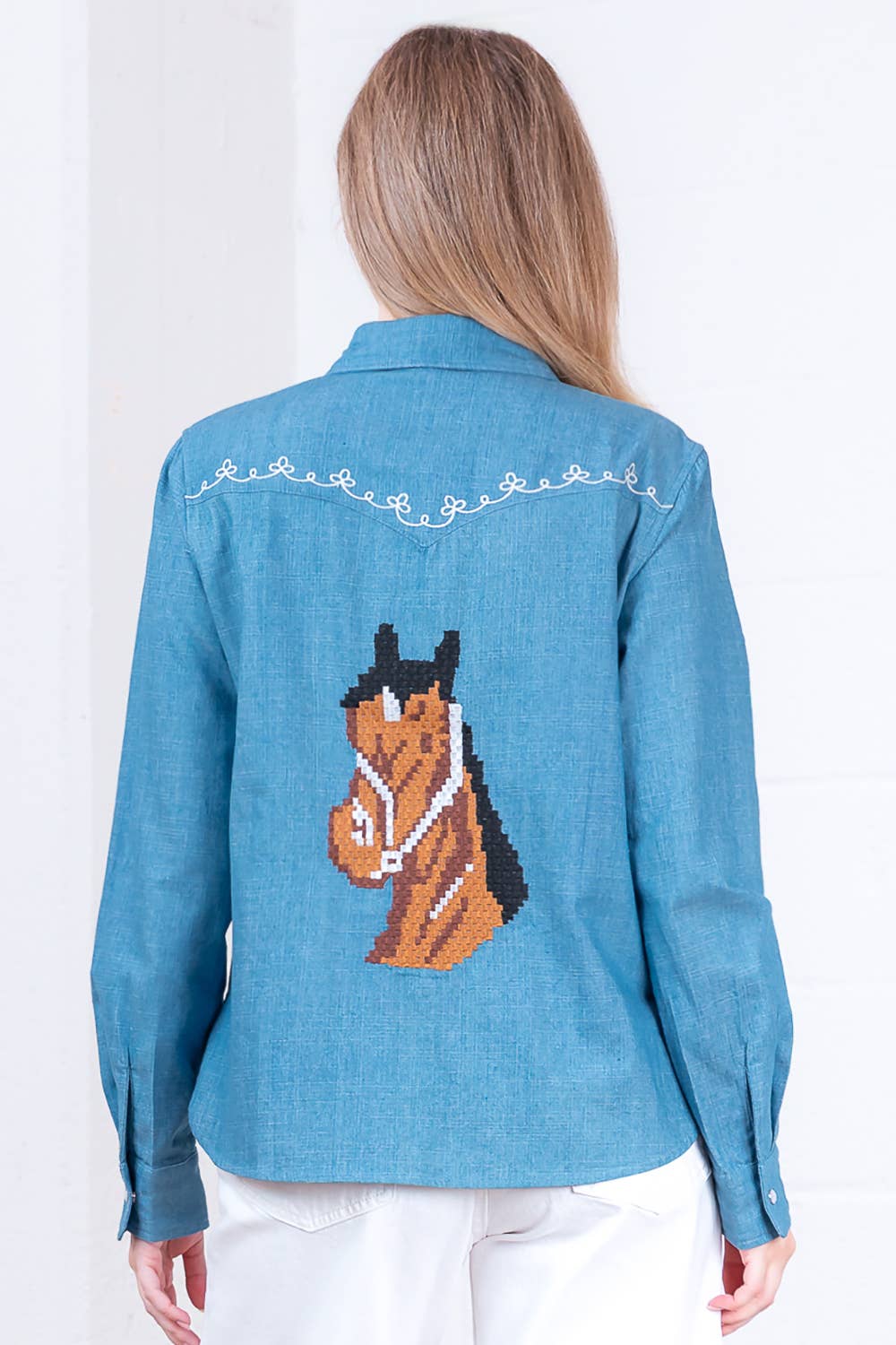 Taelynn LONG SLV BUTTON DOWN DENIM EMBROIDERY SHIRT