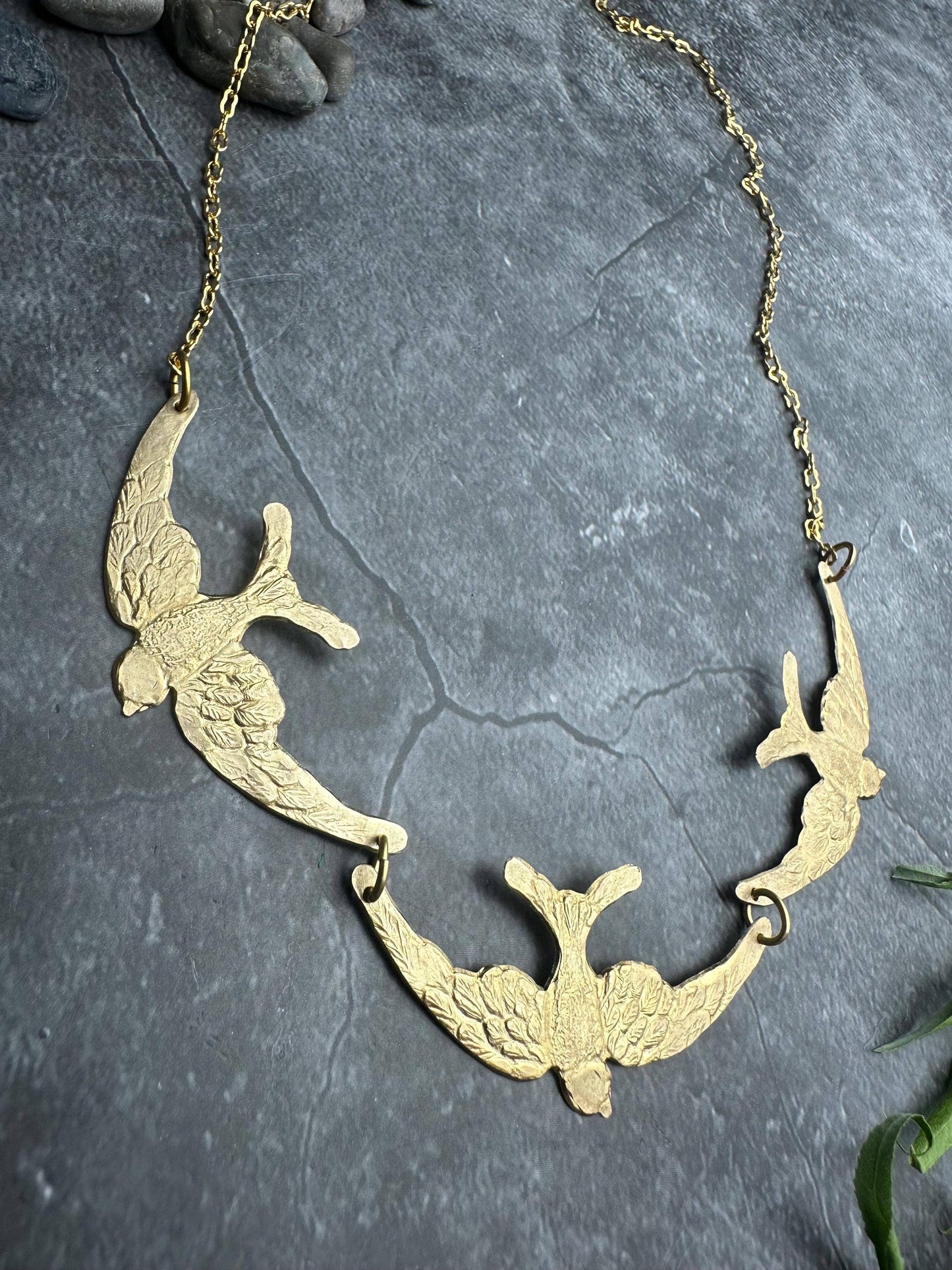 Bird Statement Necklace – Brass Swallow Collar Necklace – Na