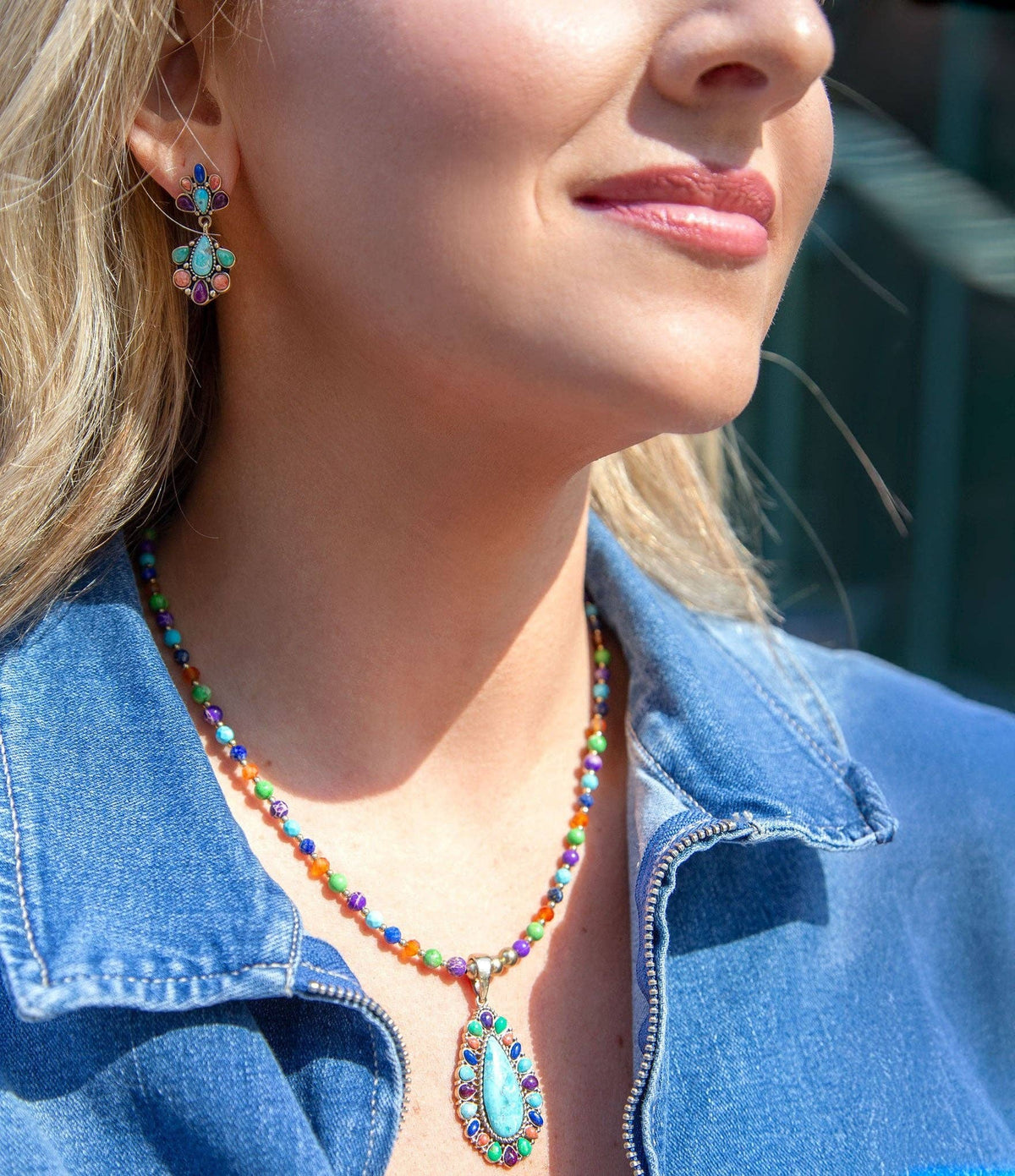 Concho Colorful Double Golden Drop Earrings