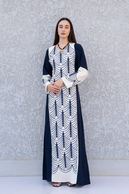 Gipci - Beautiful Navy blue embroidered Kaftan maxi dress, Kaftan maxi, Cotton caftan women, caftan, Chic embroidered caftan, Egyptian cotton 10-23
