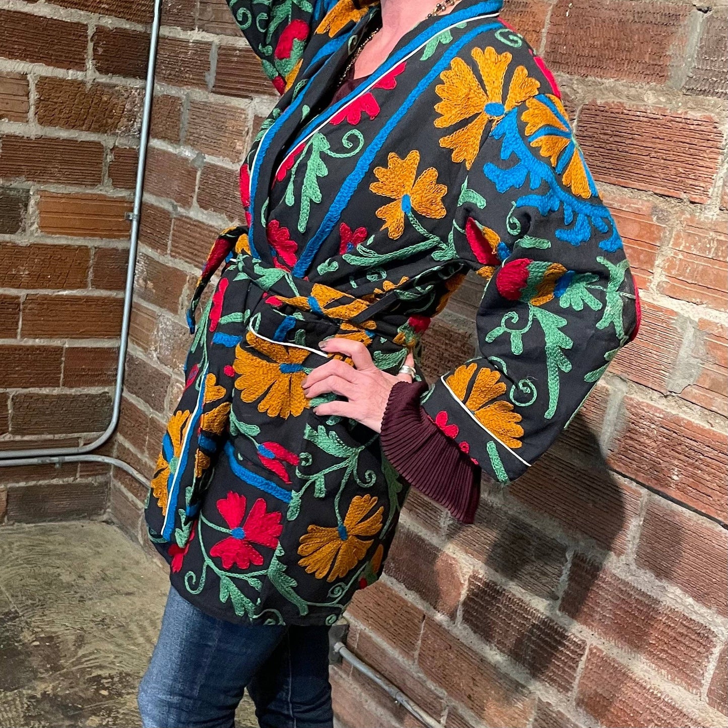 Suzani Hand Embroidered Jacket - Navy