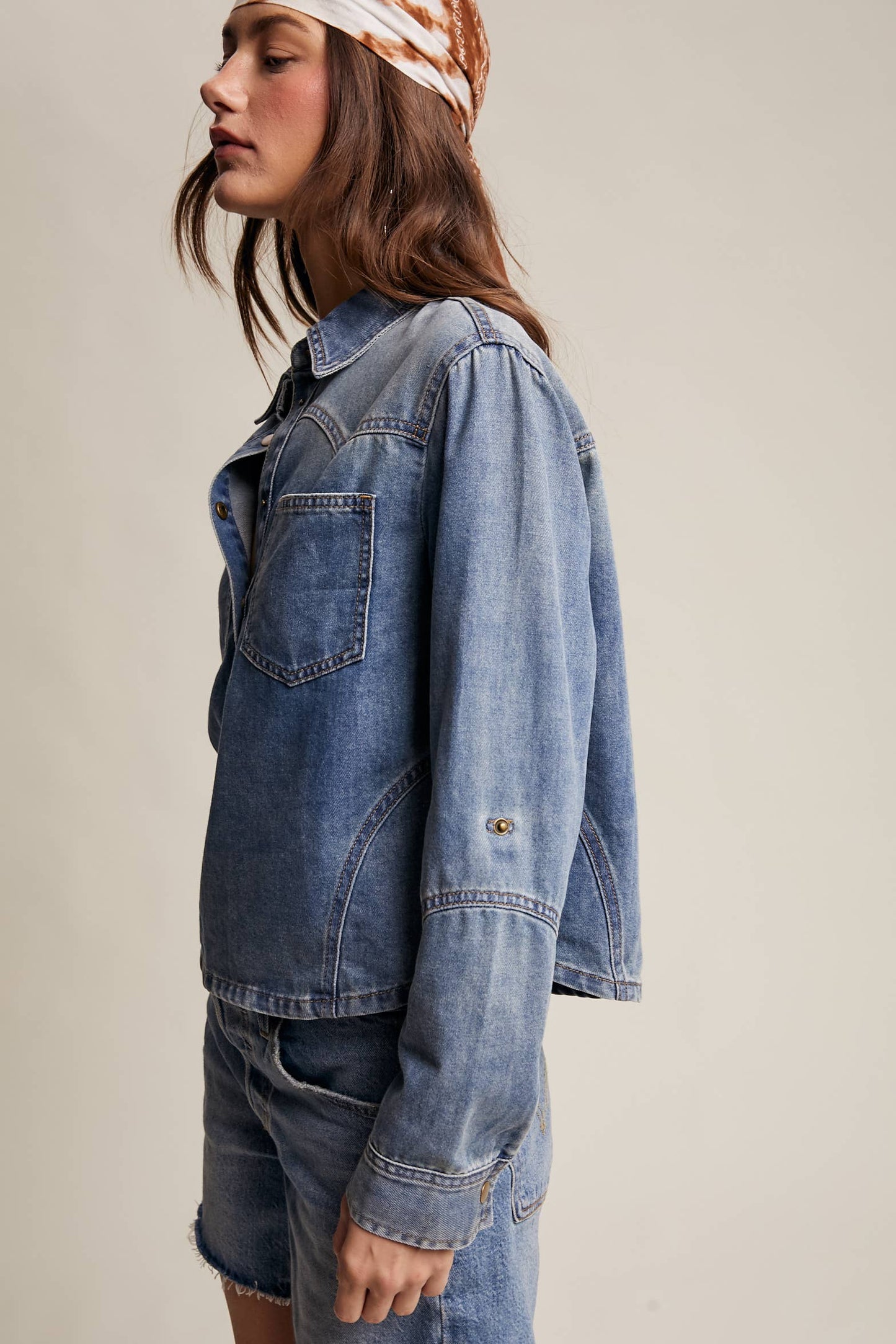 Western-Inspired Denim Popover Shirt LT1438