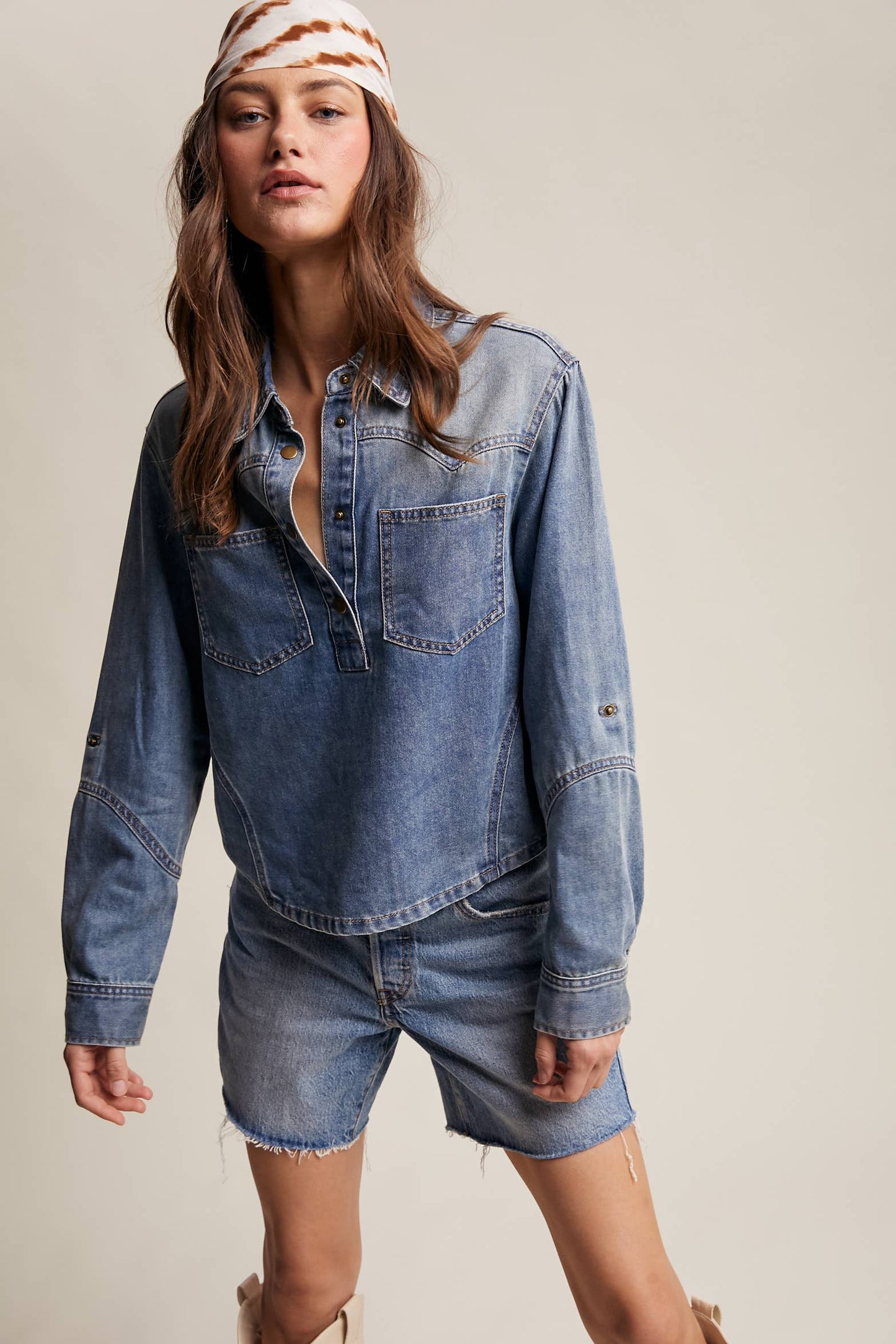 Western-Inspired Denim Popover Shirt LT1438