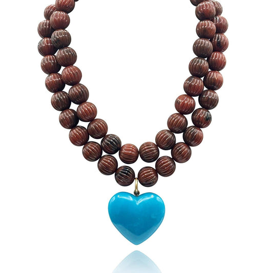 Michael Nash Jewelry - Amour Carved Tortoise Resin Beads With Turquoise Resin Heart Pendant
