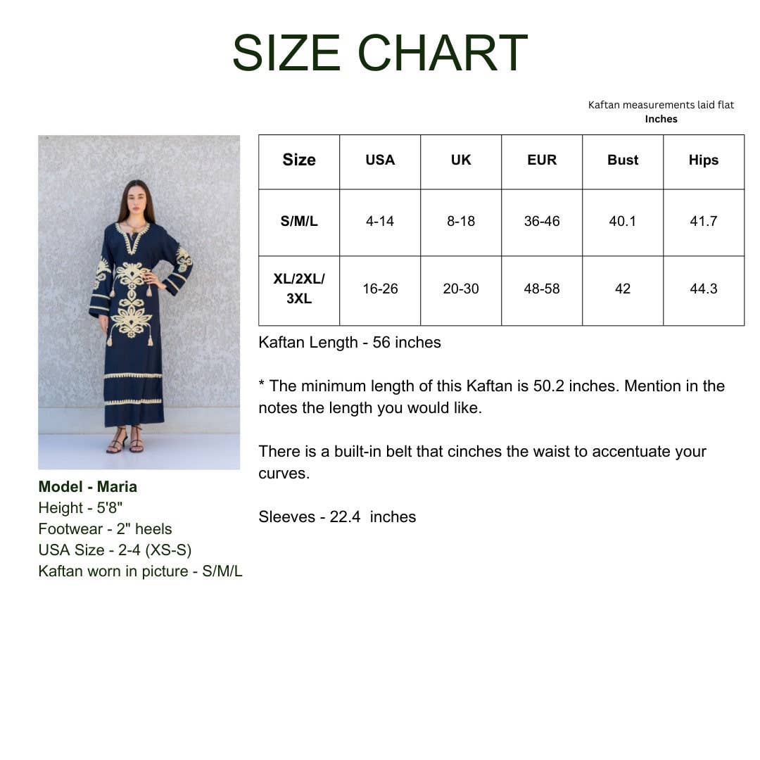 Gipci - Navy Blue Egyptian cotton kaftan dress, caftans for women, Boho Kaftan dress, Caftans for women, long summer kaftan, kaftans, caftan