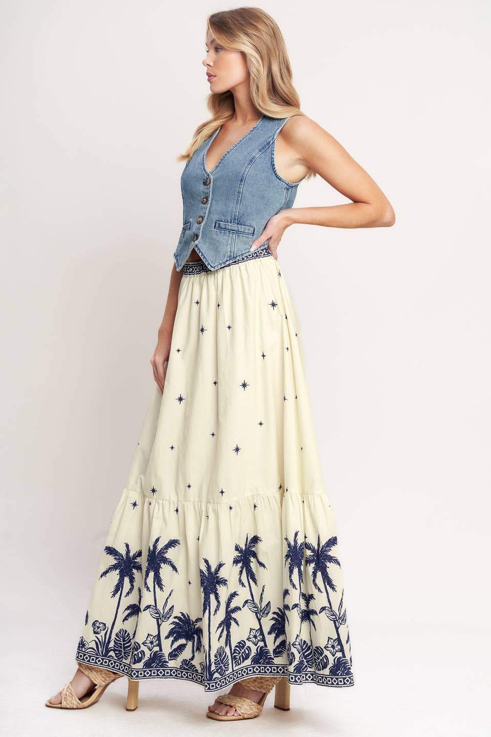 Navy Palms Skirt