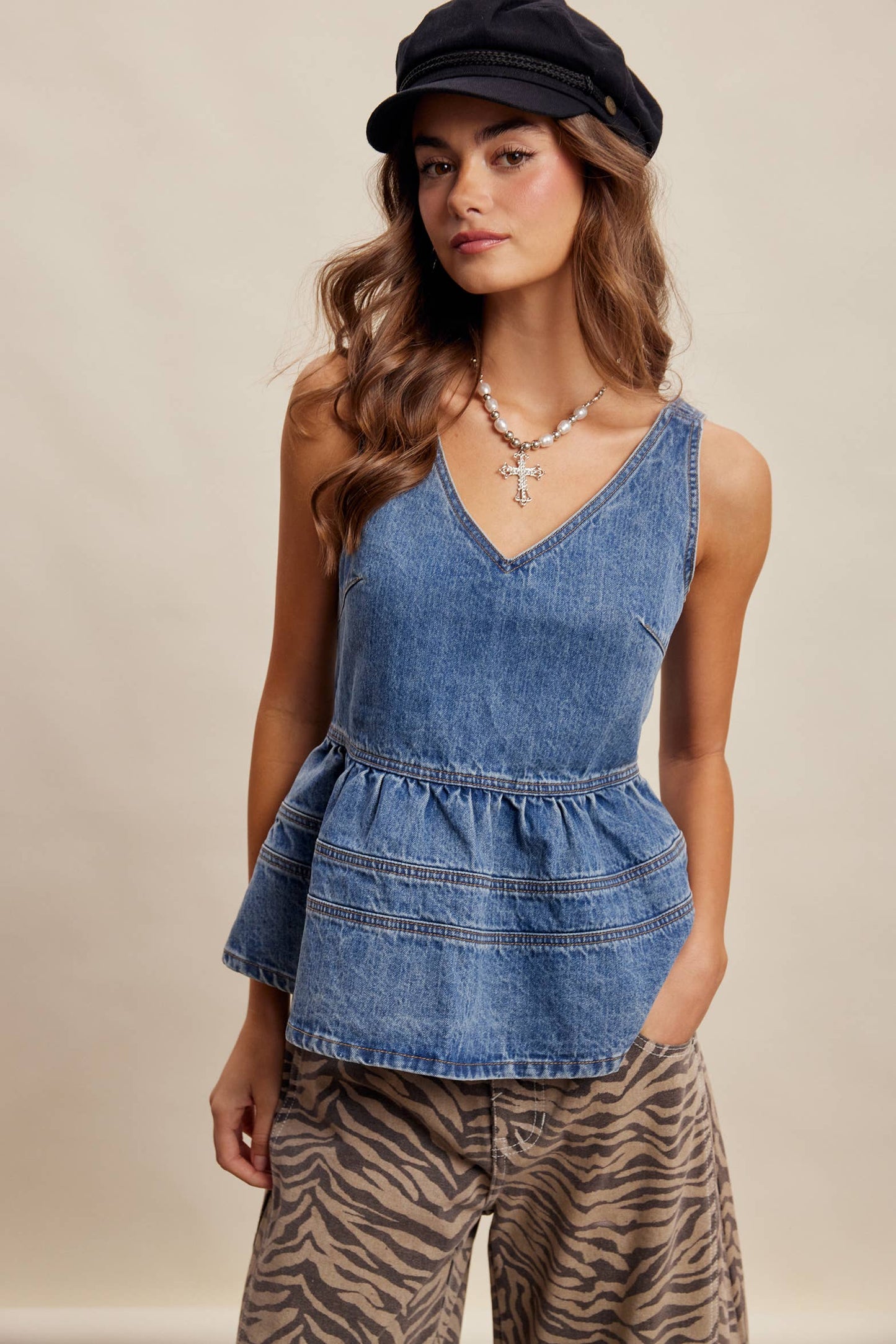 Denim Peplum Tank Top LT1473