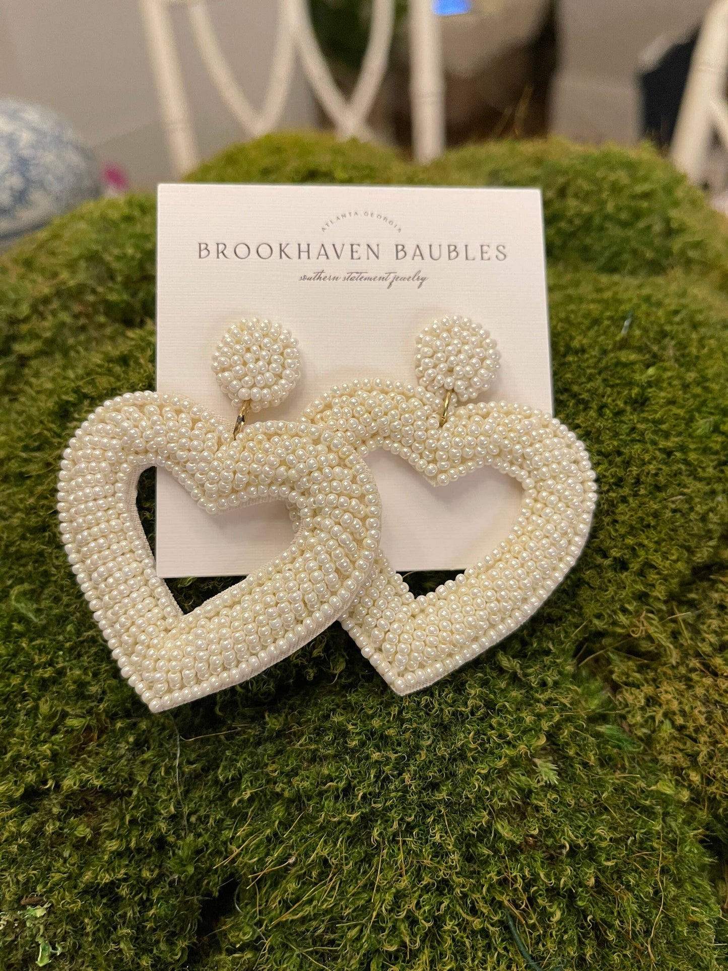 Ivory Beaded Heart Statement Earrings