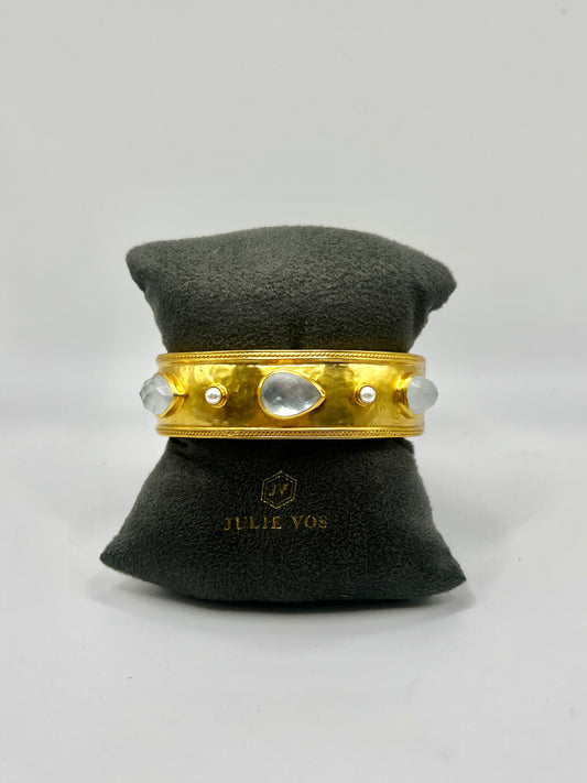 Julie Vos Cannes Statement Hinge Bangle- Iridescent Clear Crystal