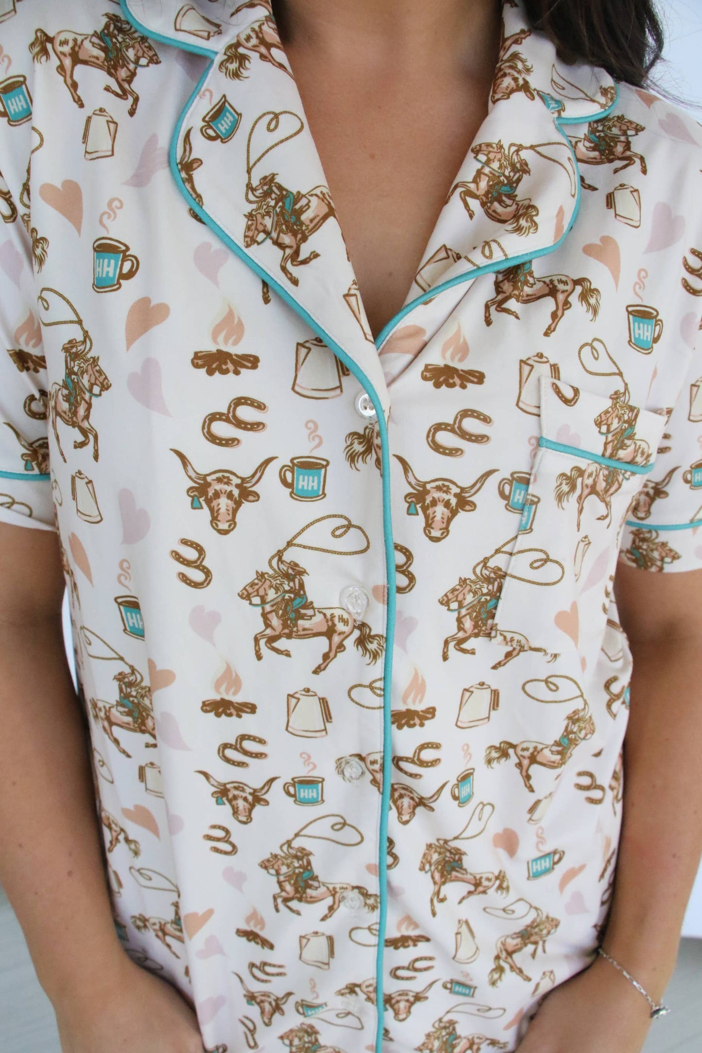 COFFEE COWGIRL WESTERN SHORT PAJAMA SET