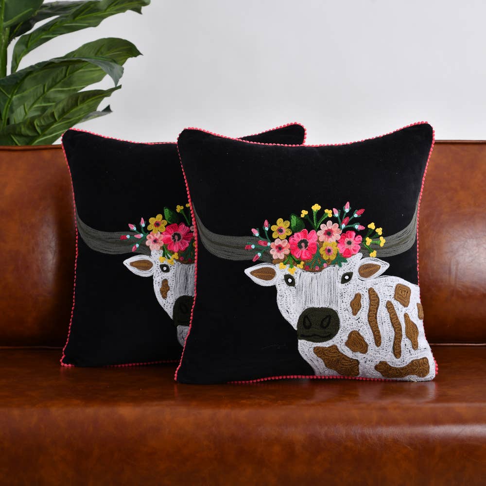 Karma Living Longhorn Nightlife Velvet Pillow