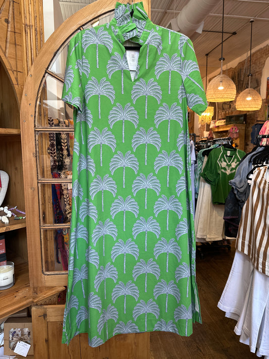 Caryn Lawn Goergia Palm Dress- Green