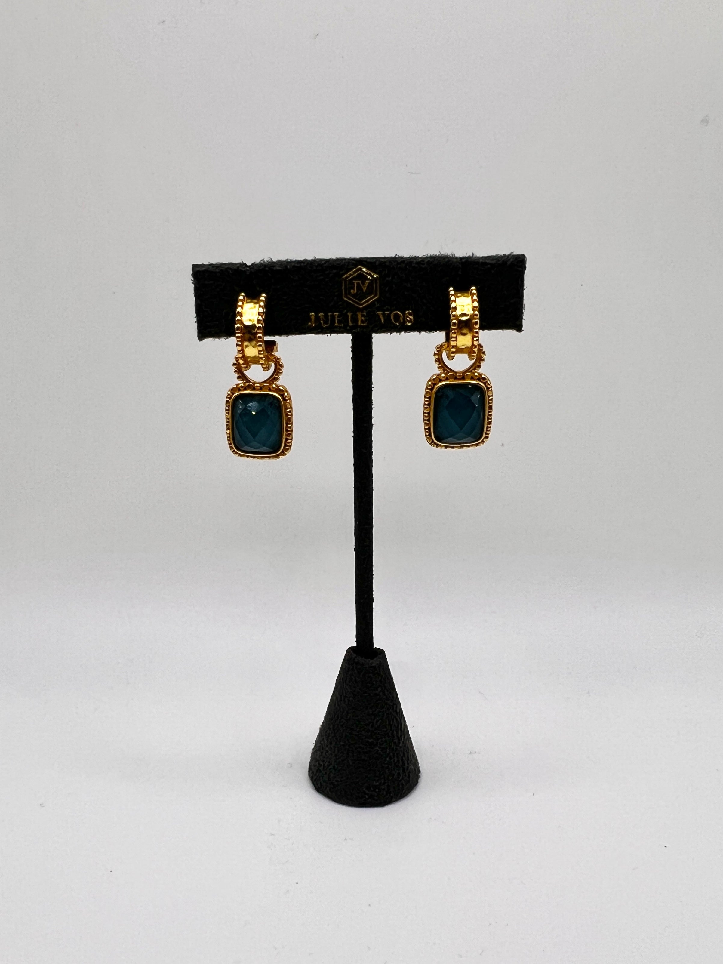 Julie Vos Marbella Hoop and Charm Earrings Iridescent Peacock Blue