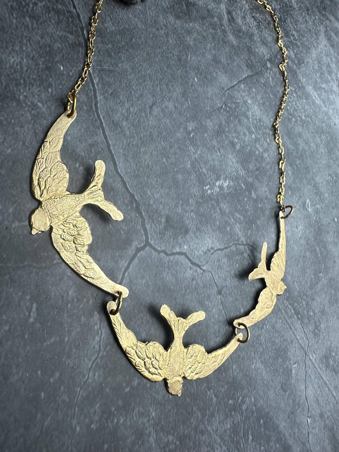 Bird Statement Necklace – Brass Swallow Collar Necklace – Na