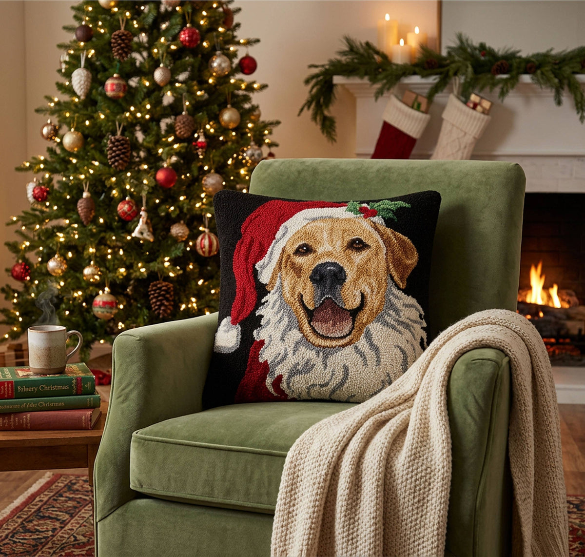 Holiday Santa Retriever Dog Hook Pillow - Christmas