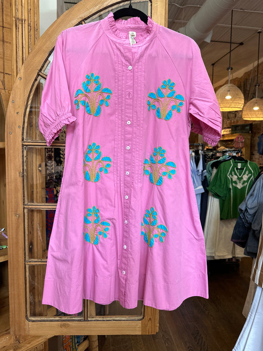 Uncle Frank Blocked Embroidery Dress- Lilac